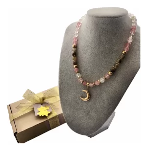 Collar Para Regalo Luna De Acero Y Piedras Naturales